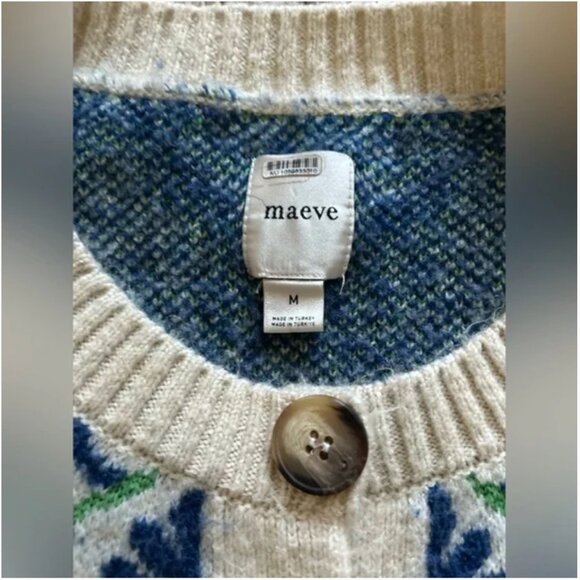 Anthropologie Maeve Floral Pop Graphic Intarsia Cardigan Sweater size M - Picture 8 of 10